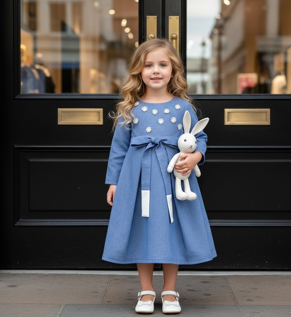 Filles Vieille Jupe Long Coton Doublure Princesse Bleu Coton Party Robe