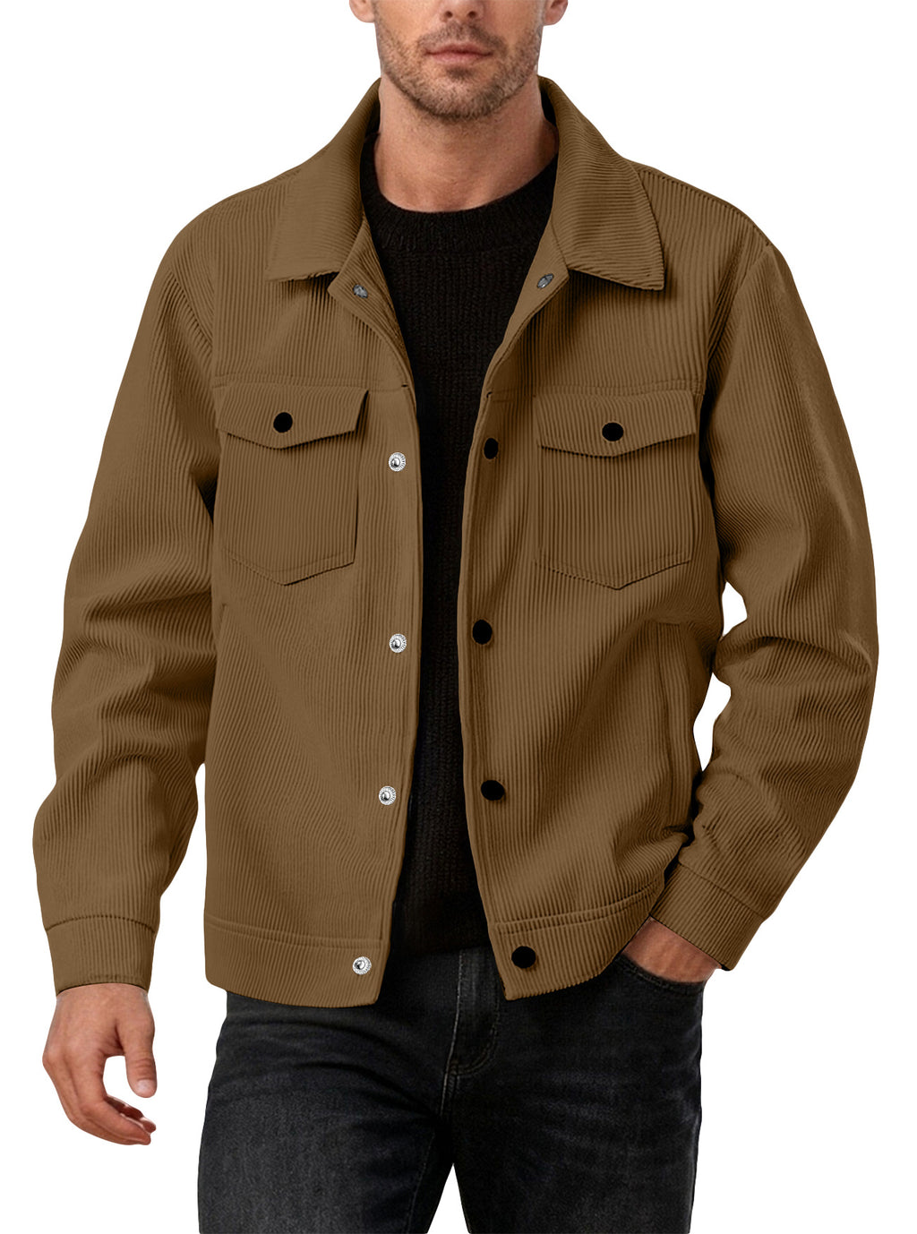 European and American Tk Corduroy Unique-Breasted Trendy Lapel manches longues chemise Pocket Ja