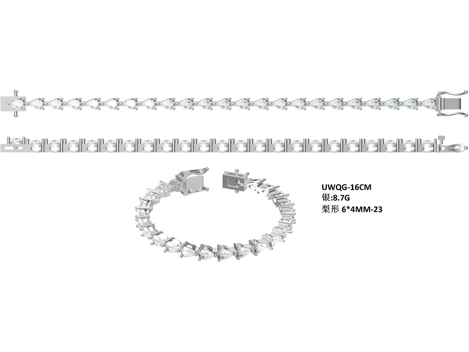 S925 Argent Sterling Pear Cut Moissanite Bracelet de tennis 6x4mm D Couleur VVS1 16-18-20cm GRA