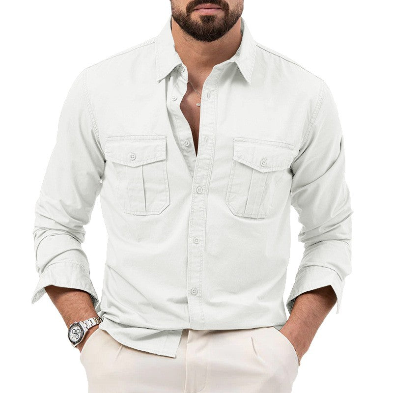 Hommes Multi Pocket Casual manches longues chemise