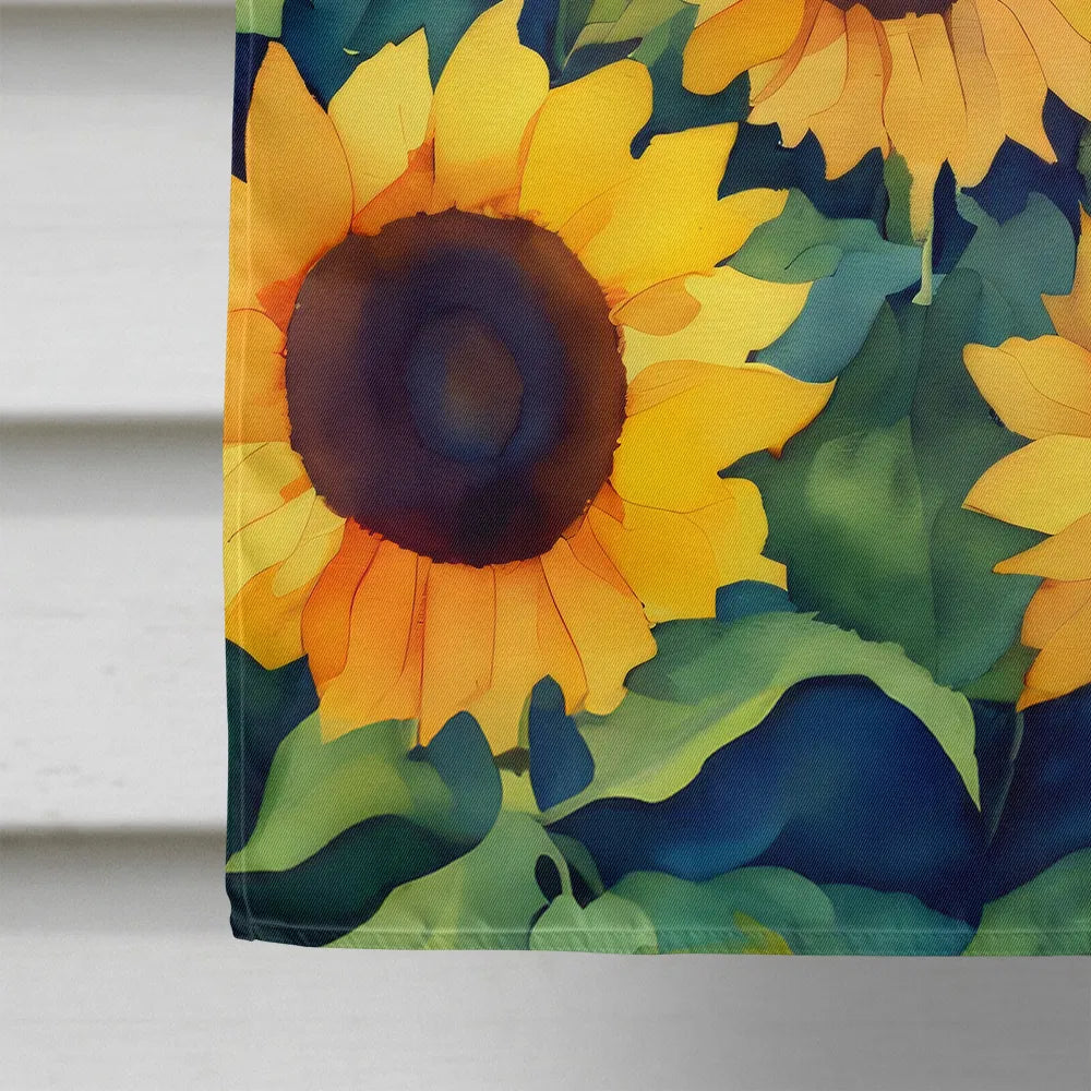 Kansas Tournesols en Aquarelle Maison Drapeau Grand Porc Manches Pole décoratif extérieur