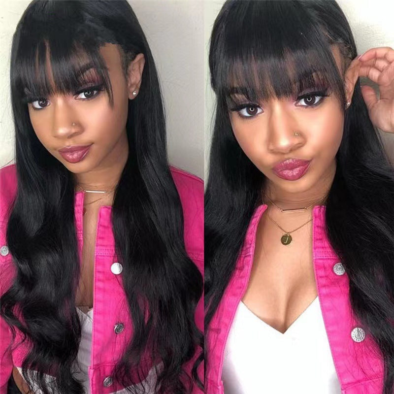 Perruque féminine Air Bangs Long Curly cheveux Big Wave Roll noir Moyen chimique cheveux fibre