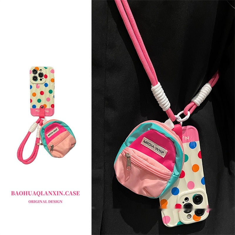 Couleur Polka Dot Petit sac à livres Cas de téléphone transportant Strap Crossbody