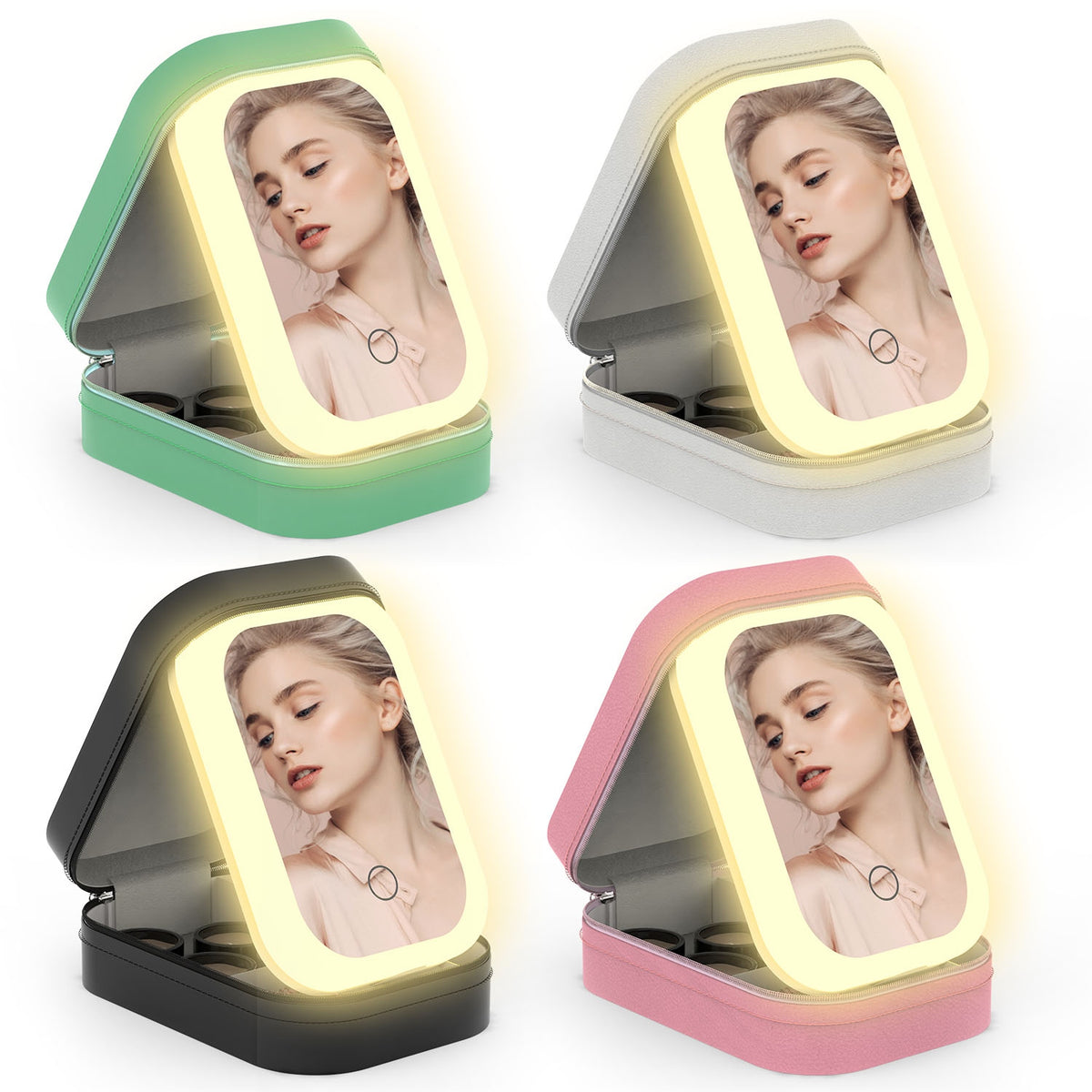 1Pc Portable Sac de maquillage de voyage avec miroir LED Rechargeable miroir de beauté avec 3 couleurs