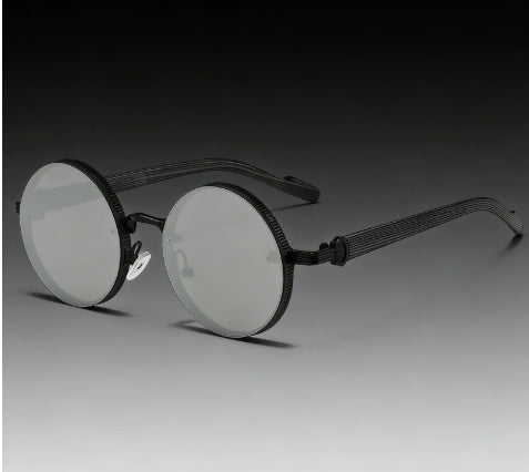 Lunettes de soleil vintage à cadre rond pour femmes Style de punk en métal avec des temples en grain de bois élégant et