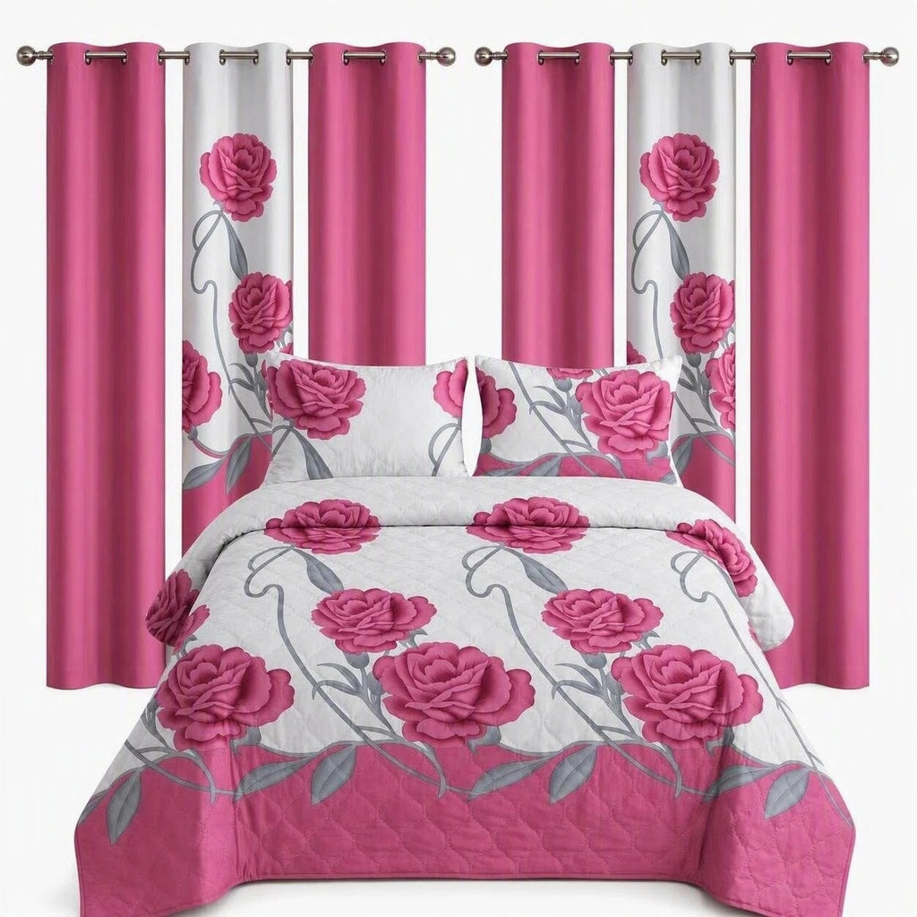 Couche de lit et rideau rose et rose blanc 9 pièces pour la Reine Et Roi