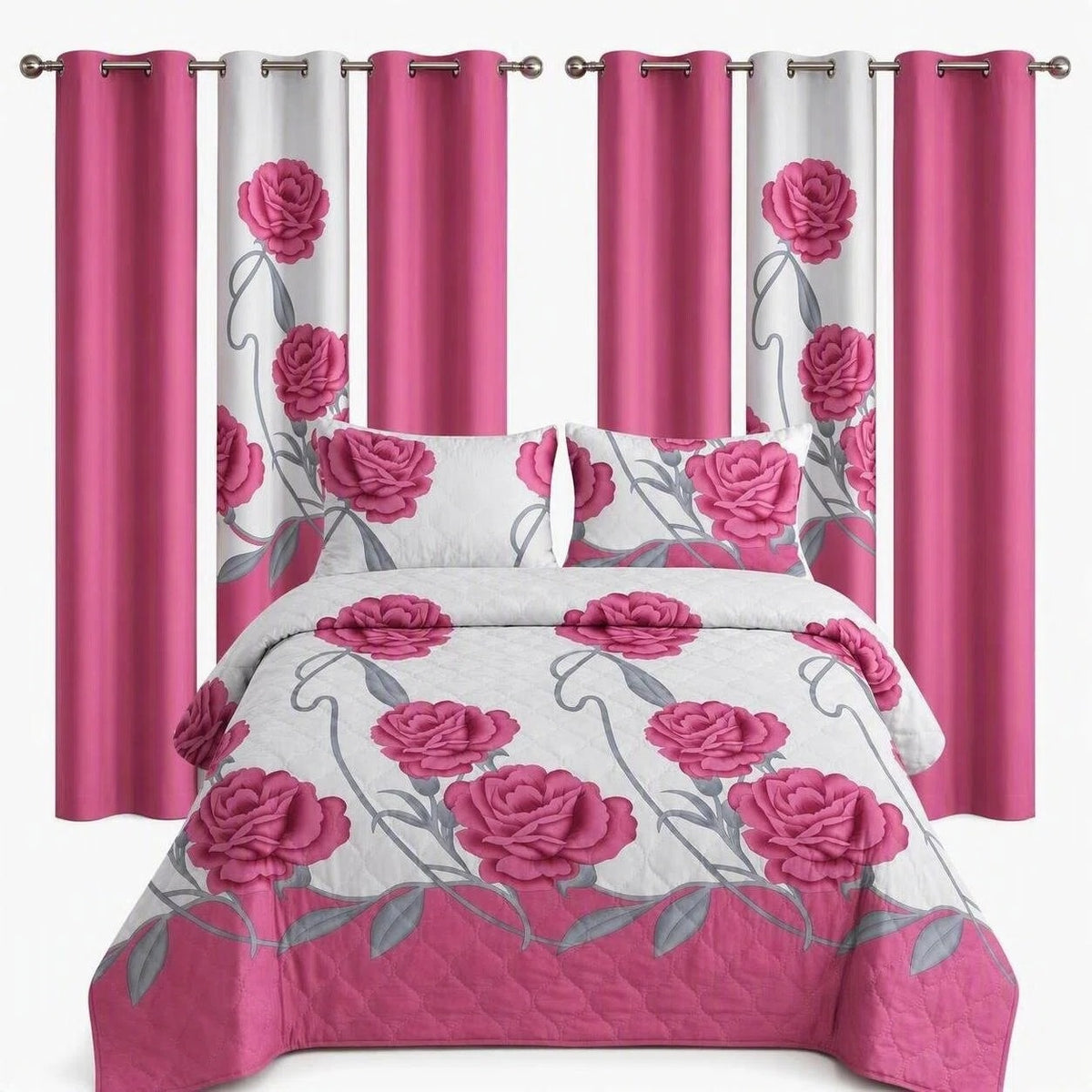 Couche de lit et rideau rose et rose blanc 9 pièces pour la Reine Et Roi