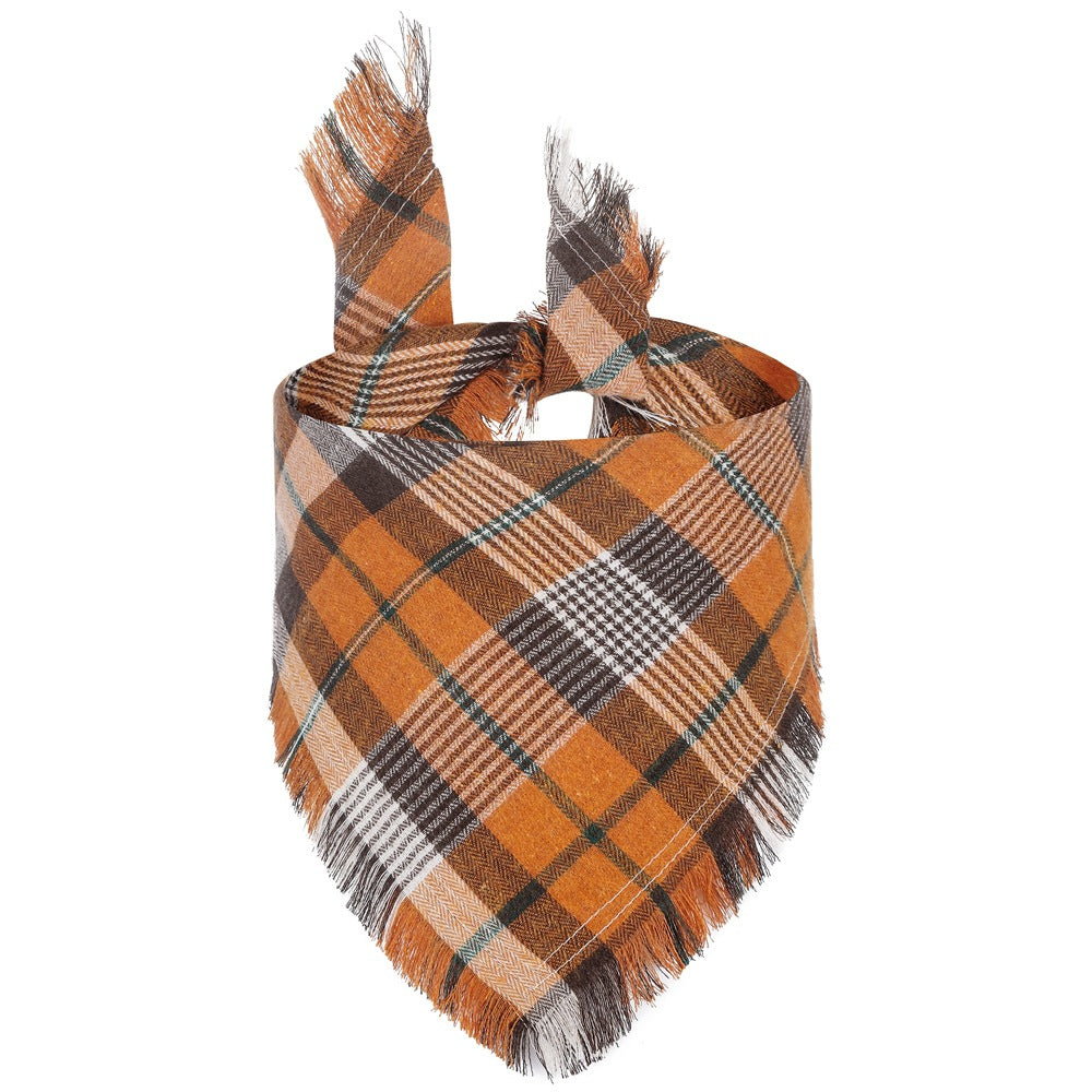 Bandana de chien d'automne Vivant avec des bords de tassels Classic Plaid Triangle Dog Apparel Accessori