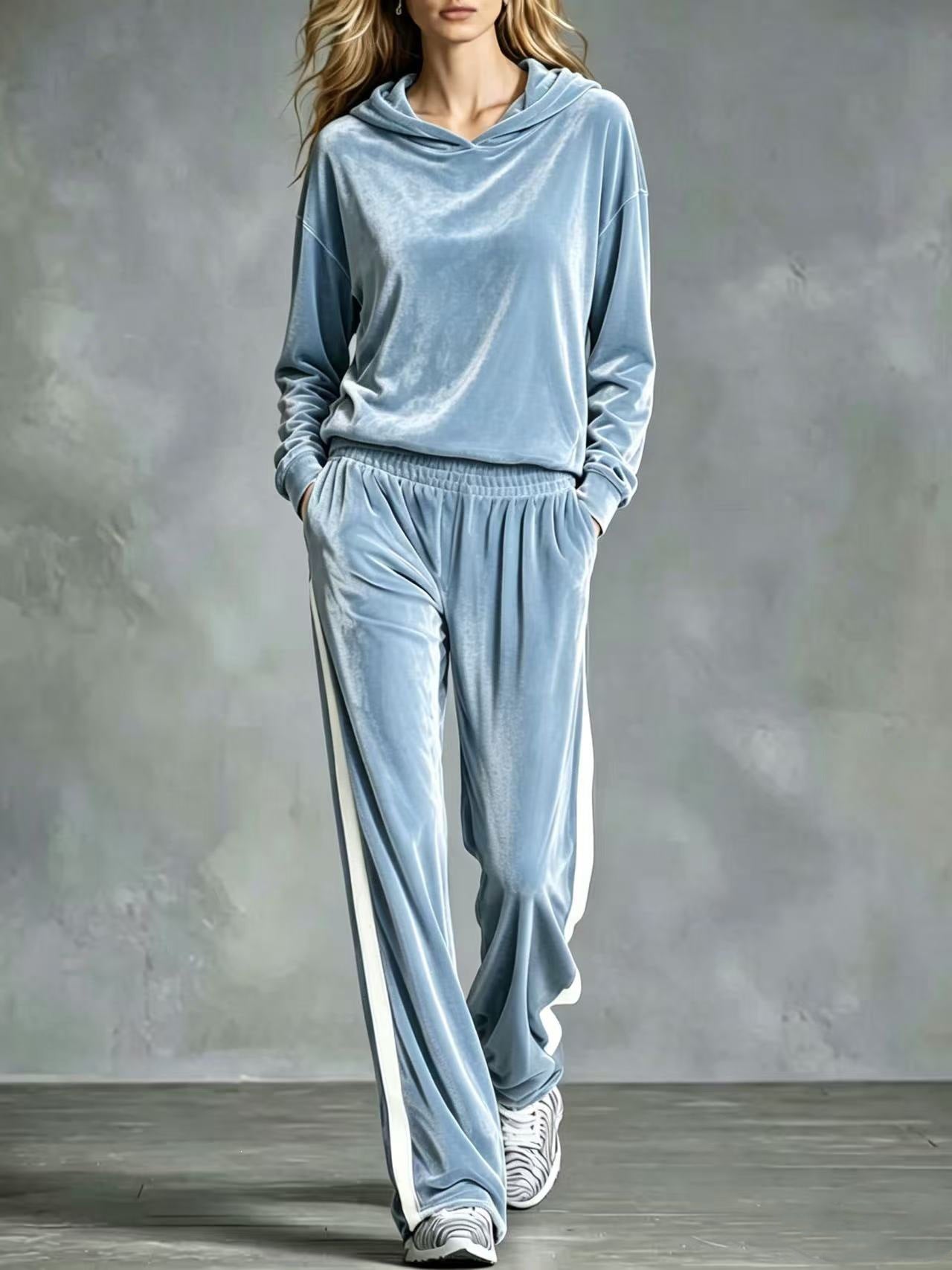 Ensemble de vêtements de salon pour femmes Velvet Hoodie Side Stripe Large Jambe