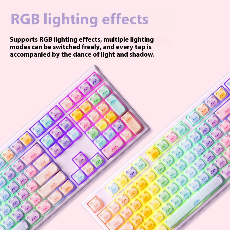 Clavier mécanique de chat de sucre coloré Le troisième examen Mock Bluetooth