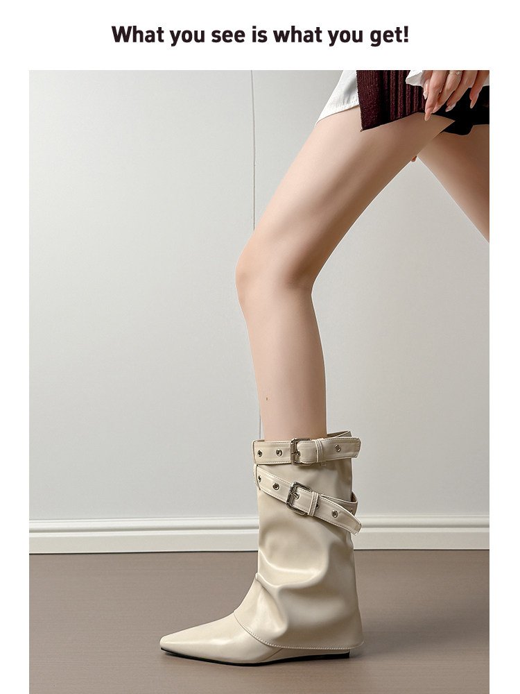 Bottes blanches de fille d'épice des femmes pointed Toe MidCalf Slouch Bottes