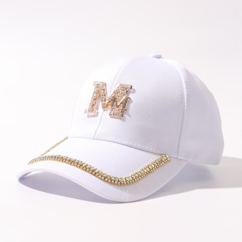 Casquette sport haut de gamme et luxueuse pour femmes avec double lettre M décorative et Rhineston 3D