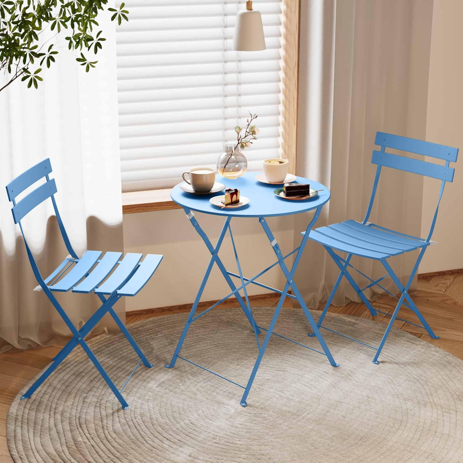 Intérieur Extérieur 3-Piece pliable Bistro Set pliant de meubles de patio extérieur 2 chaises A
