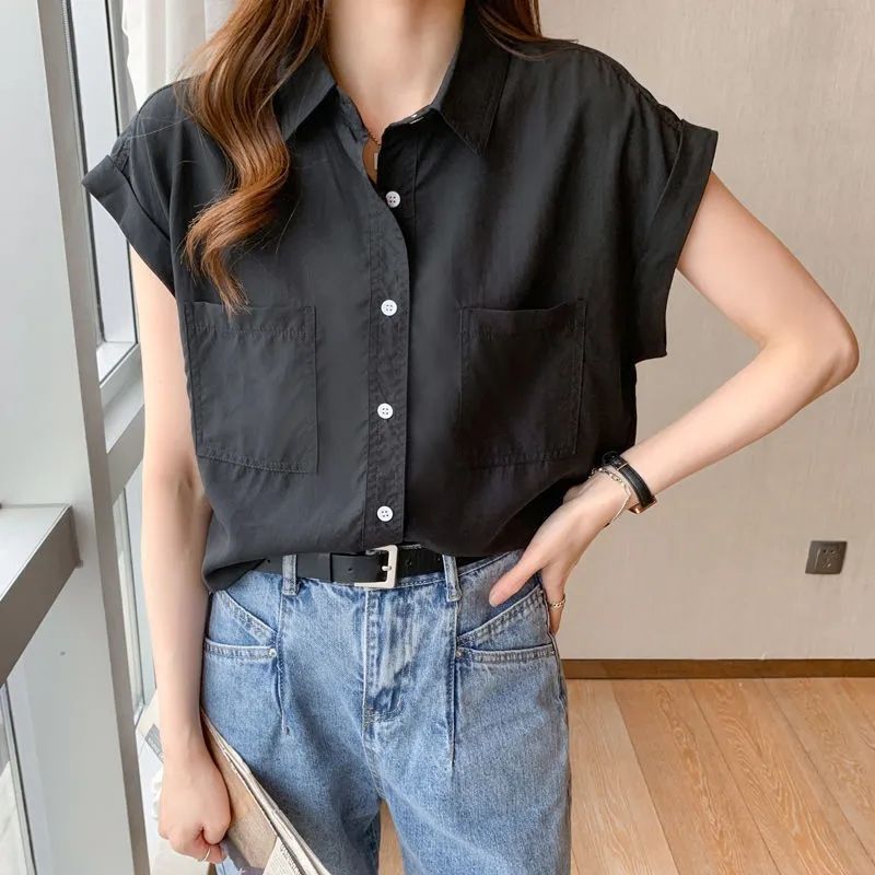 Chemise en mousseline à manches courtes pour femmes