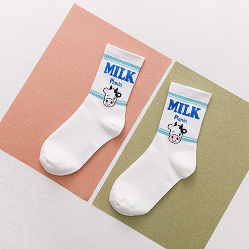 Fraises Chaussettes en lait de bananes Femmes Longueur mi-calf