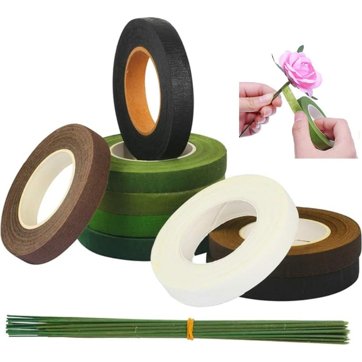Set de colle et fil floral - 9 bandes florales + 30 fils de soutien pour l'artisanat créatif et