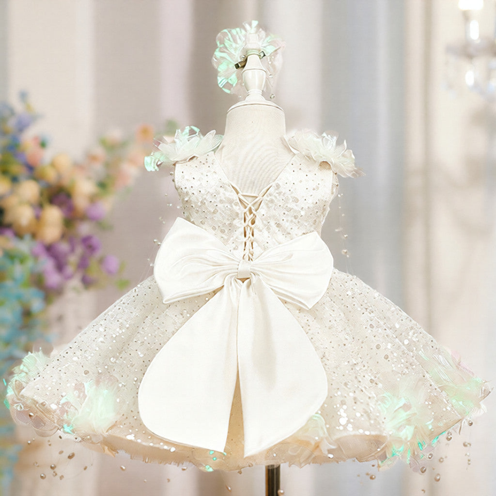 Perle de paille fleur fille robe princesse Gala Gown