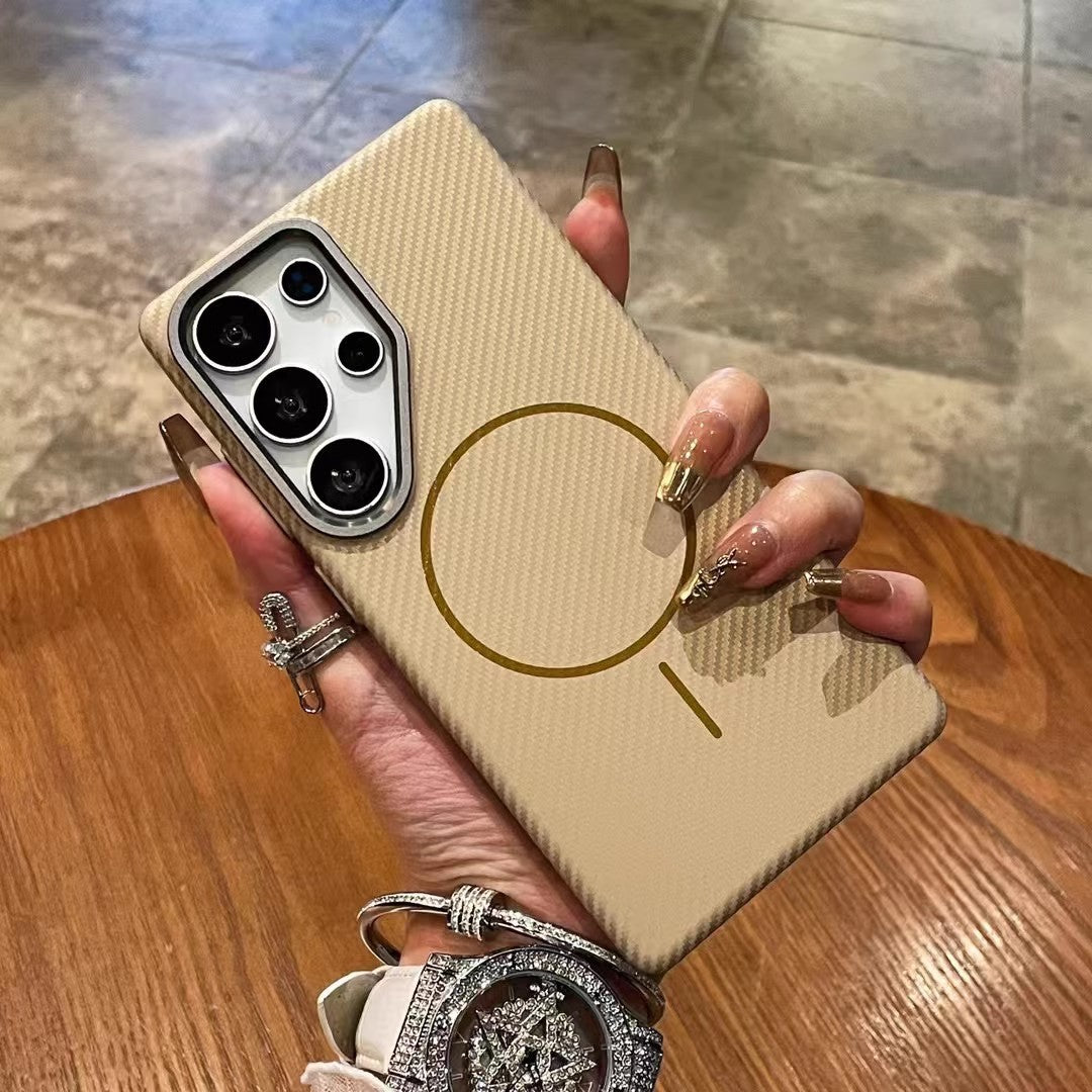 Coque de téléphone Fibre de carbone Fine Circle Aspiration magnétique S24ultra Kevlar Résistance à la chute