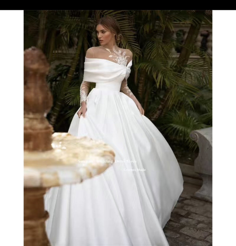 Raglan Manches Longues Manches Blanc Jupe Tutu Satin Robe de mariée