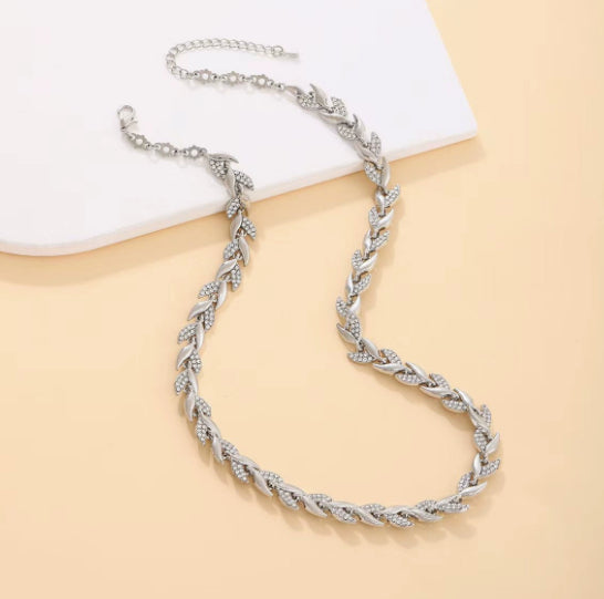 2PCS Collier de collier de feuille de verre Set Élégant collier chaîne en Strass Bracelet pour femme Mode