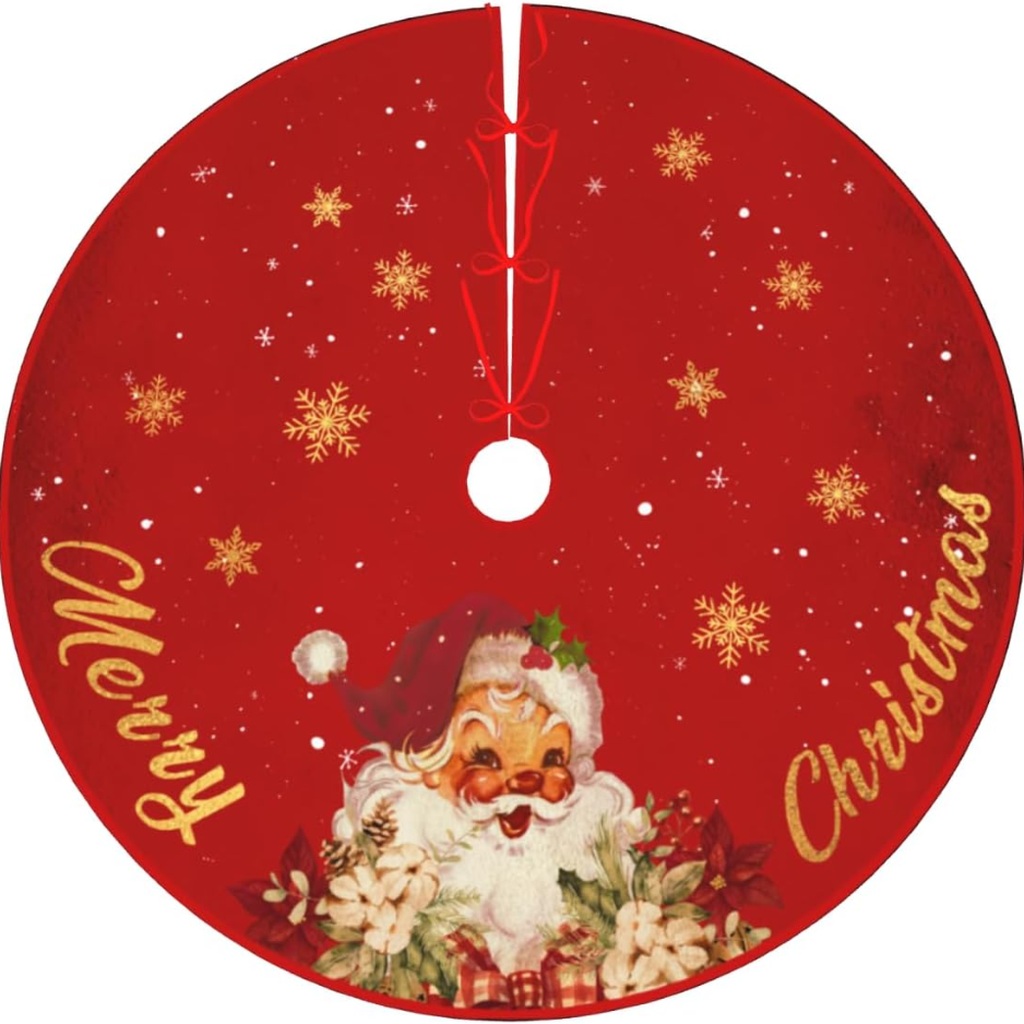 Décorations de Noël en Jupe d'arbre rouge et or - Tapis de Noël en Jupe d'arbre avec Santa C