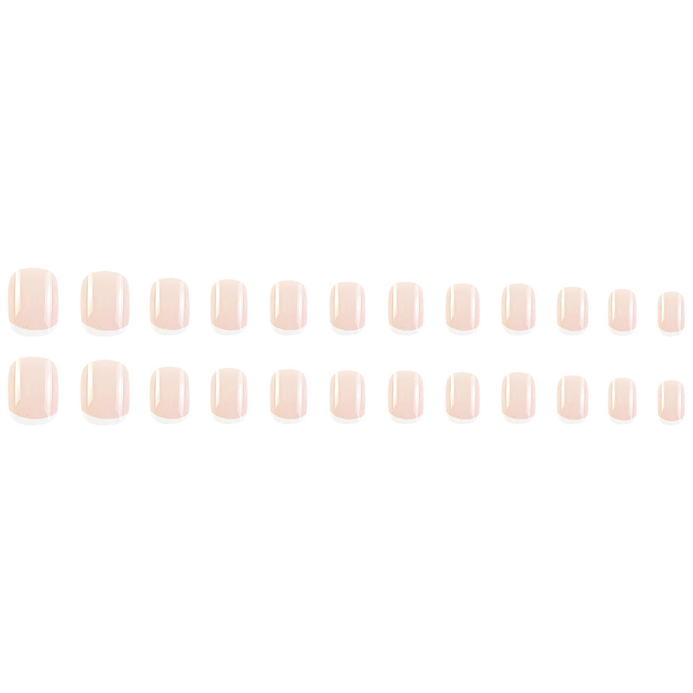 24pcs Girly Rose Sweet Short porter des ongles Pure blanc Français faux ongles approprié pour les femmes W