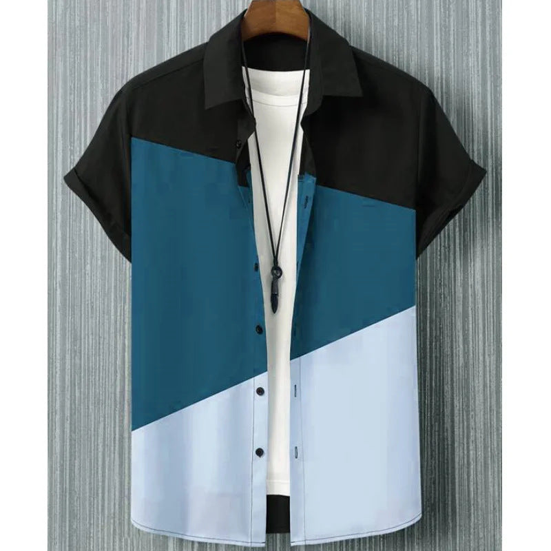 Mode Trendy Homme chemise impression numérique Casual respirant Stand collier manches courtes