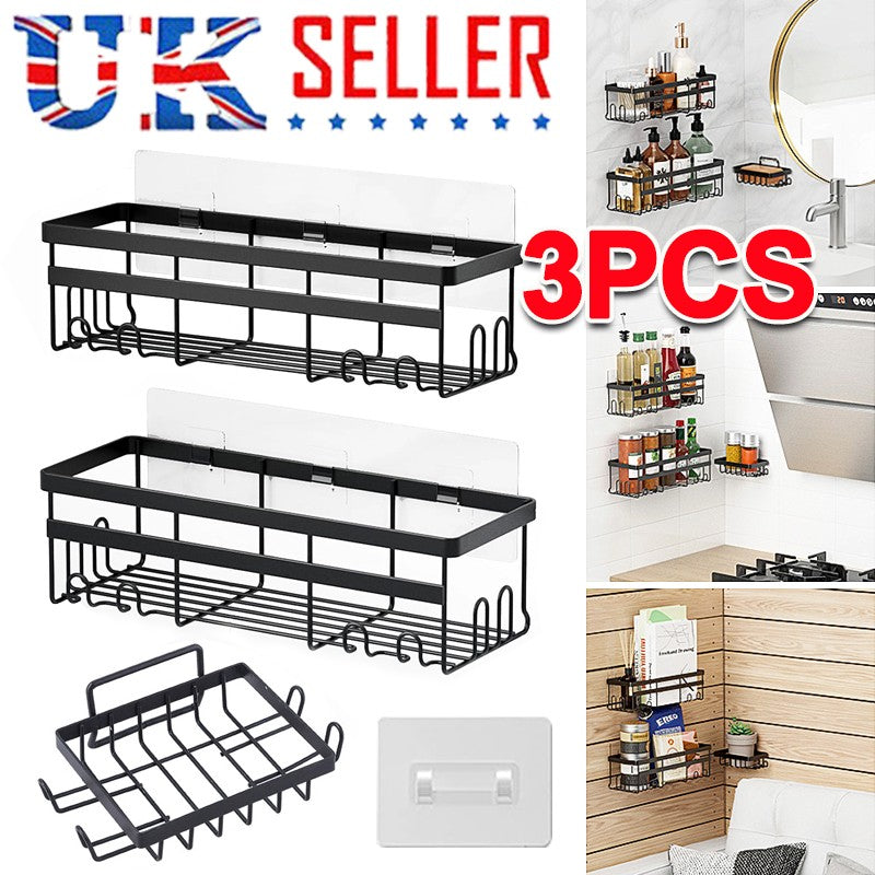 3x Salle de bain auto-adhésive Douche Caddy Étagère Rangement Acier inoxydable noir