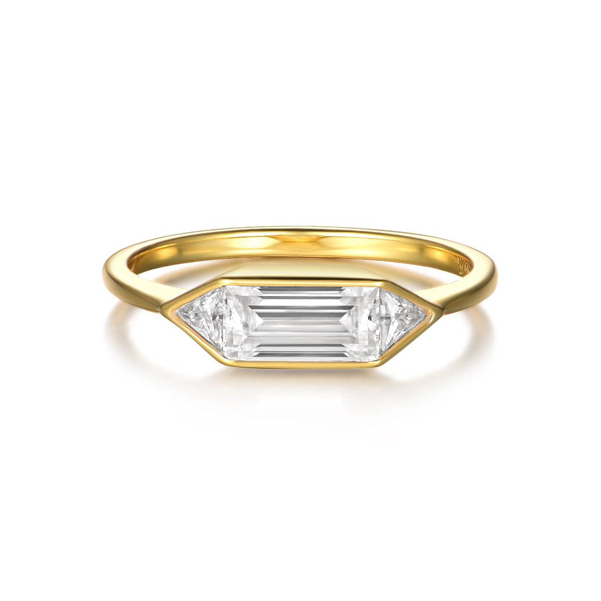 S925 Argent plaqué or 0,8ct Lunette géométrique Moissanite Anneau 4x8mm Baguette & Trillion St