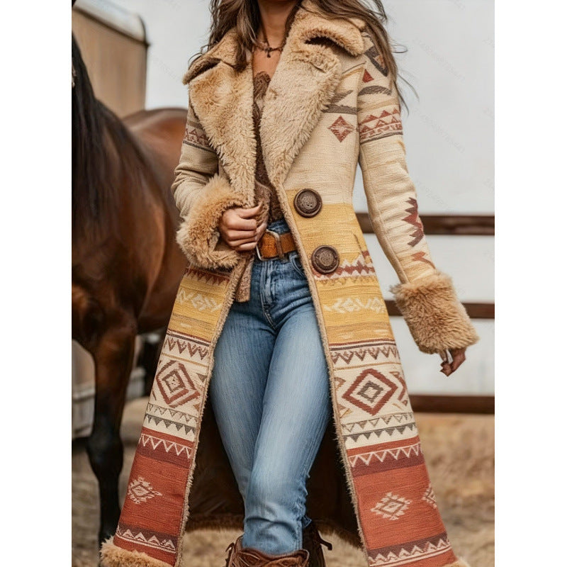 Manteau imprimé mode en peluche de style occidental pour femmes