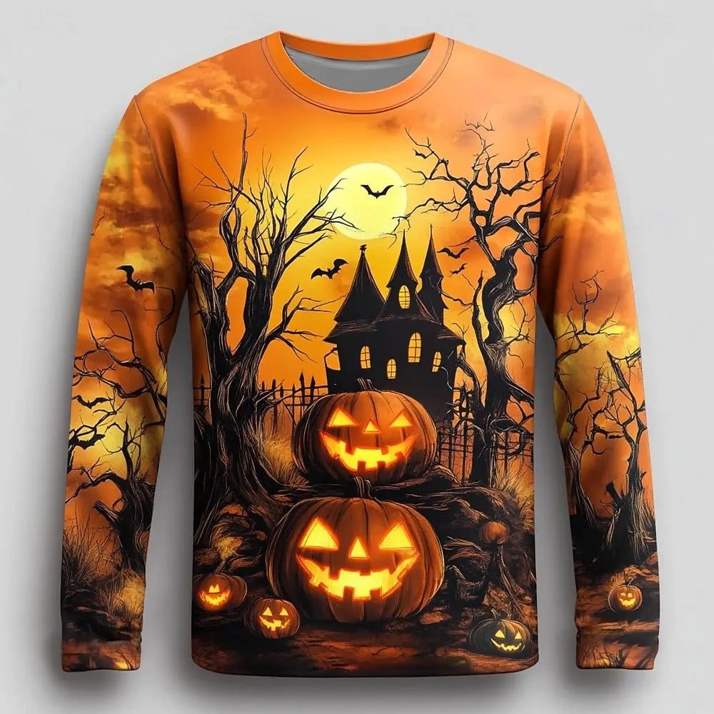 Top homme manches longues avec imprimé citrouille d'Halloween