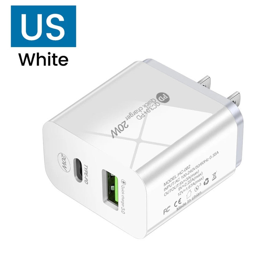 PD12W Chargeur 5V 24A Adaptateur de charge standard européen et américain britannique Type-c