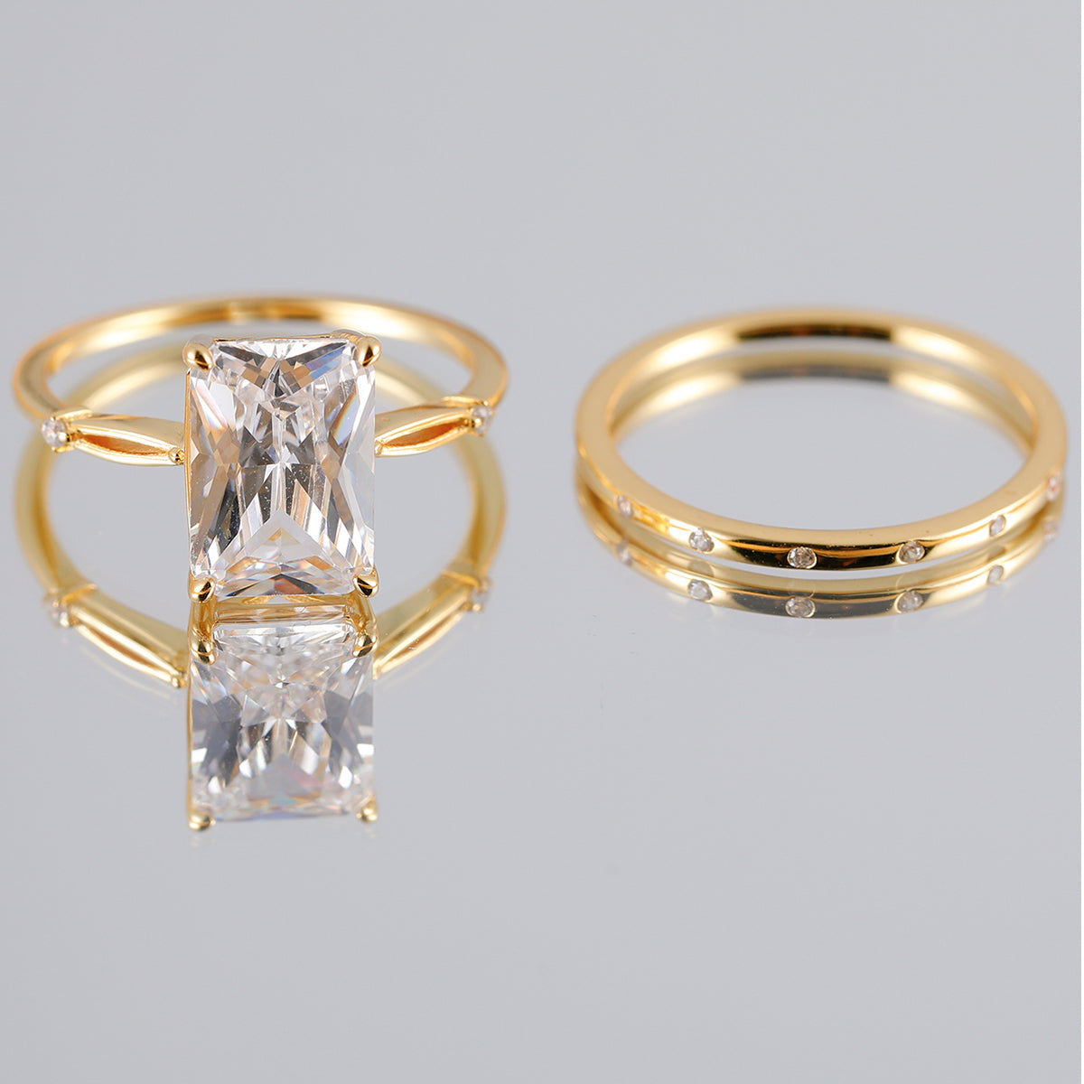 S925 Argent plaqué or 3,5ct Coupe émeraude Moissanite bague de mariage ensemble D Couleur VVS1 Taille US