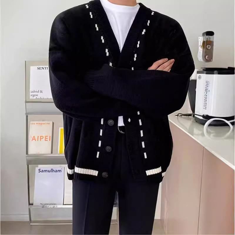 Chandail à manches longues pour hommes avec col V