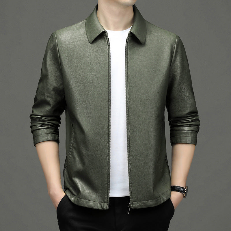 Veste en cuir véritable écologique Lapel Veste en cuir véritable Hommes
