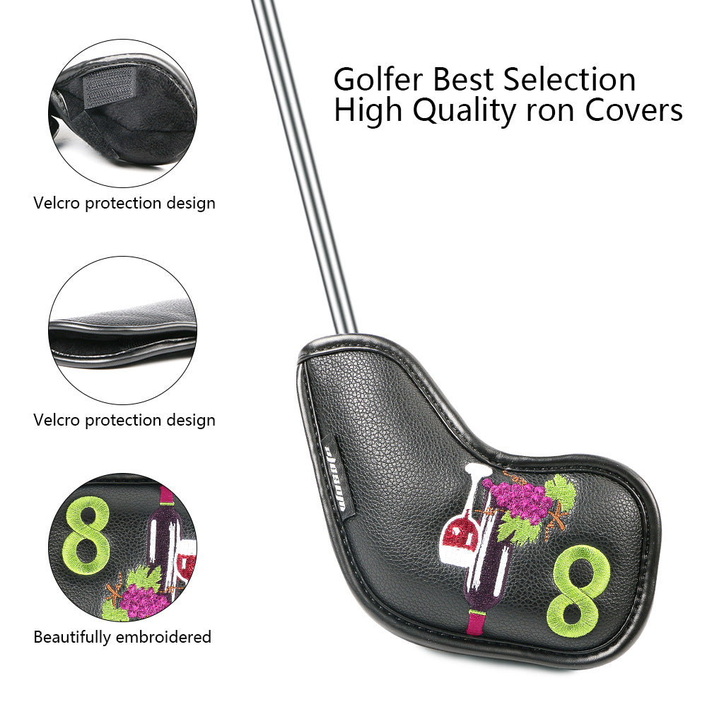 Golf Iron Rod Sleeve Ball Arm Cap en verre de vin Motif haut de gamme Pu Rod Head Protective Cover