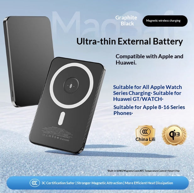 Batterie externe Charge magnétique Banque de puissance ultra mince Compact portable et haute capacité