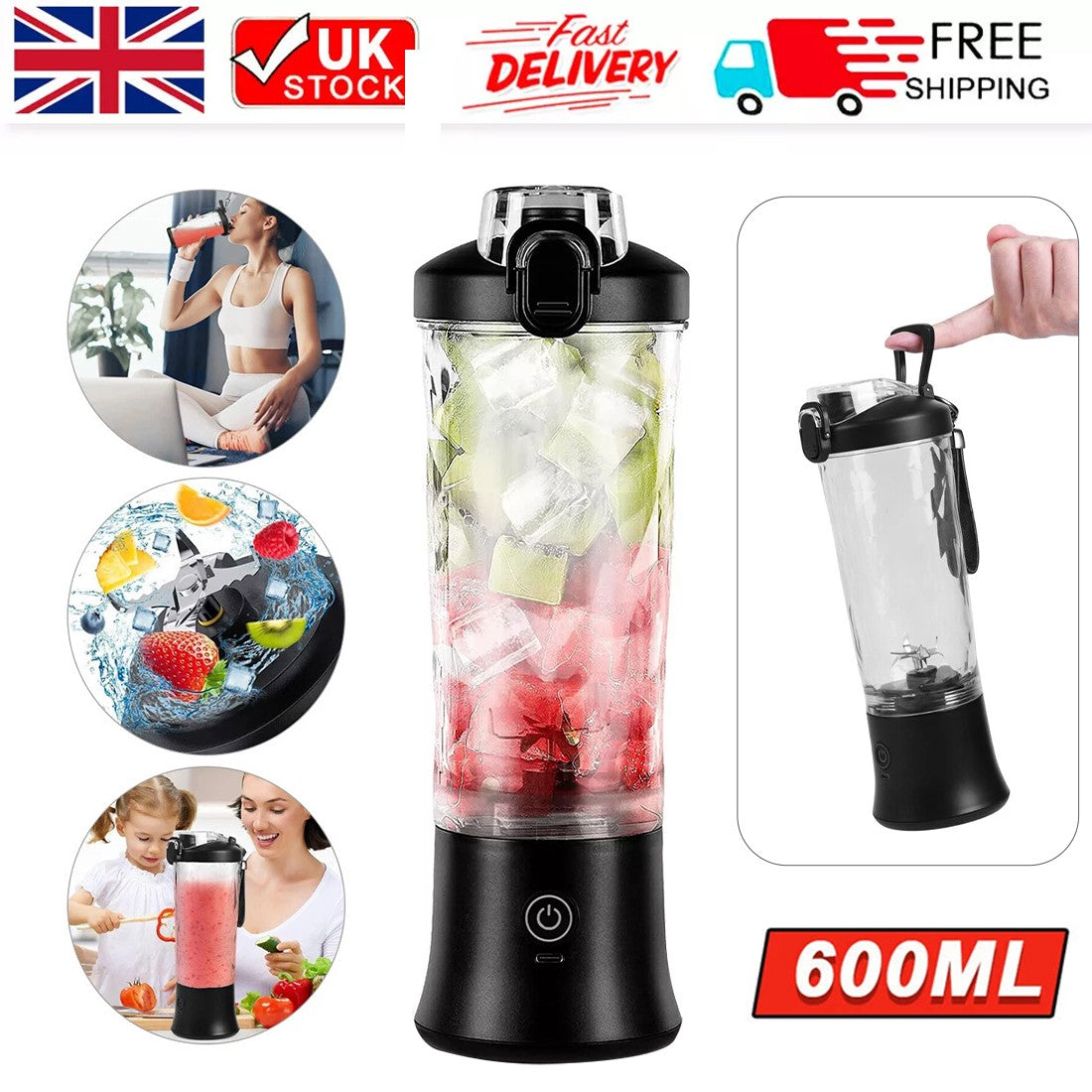 Mélangeur portable 600ML Mélangeurs personnels pour Shakes Smoothie Maker Juicer de fruits