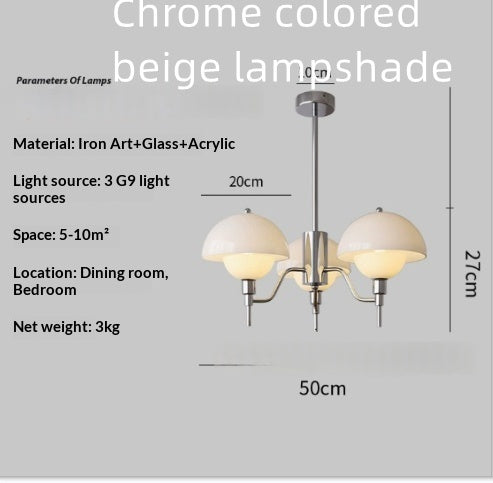 White Cream Champignon Salon Chandelier Lampe du milieu du siècle