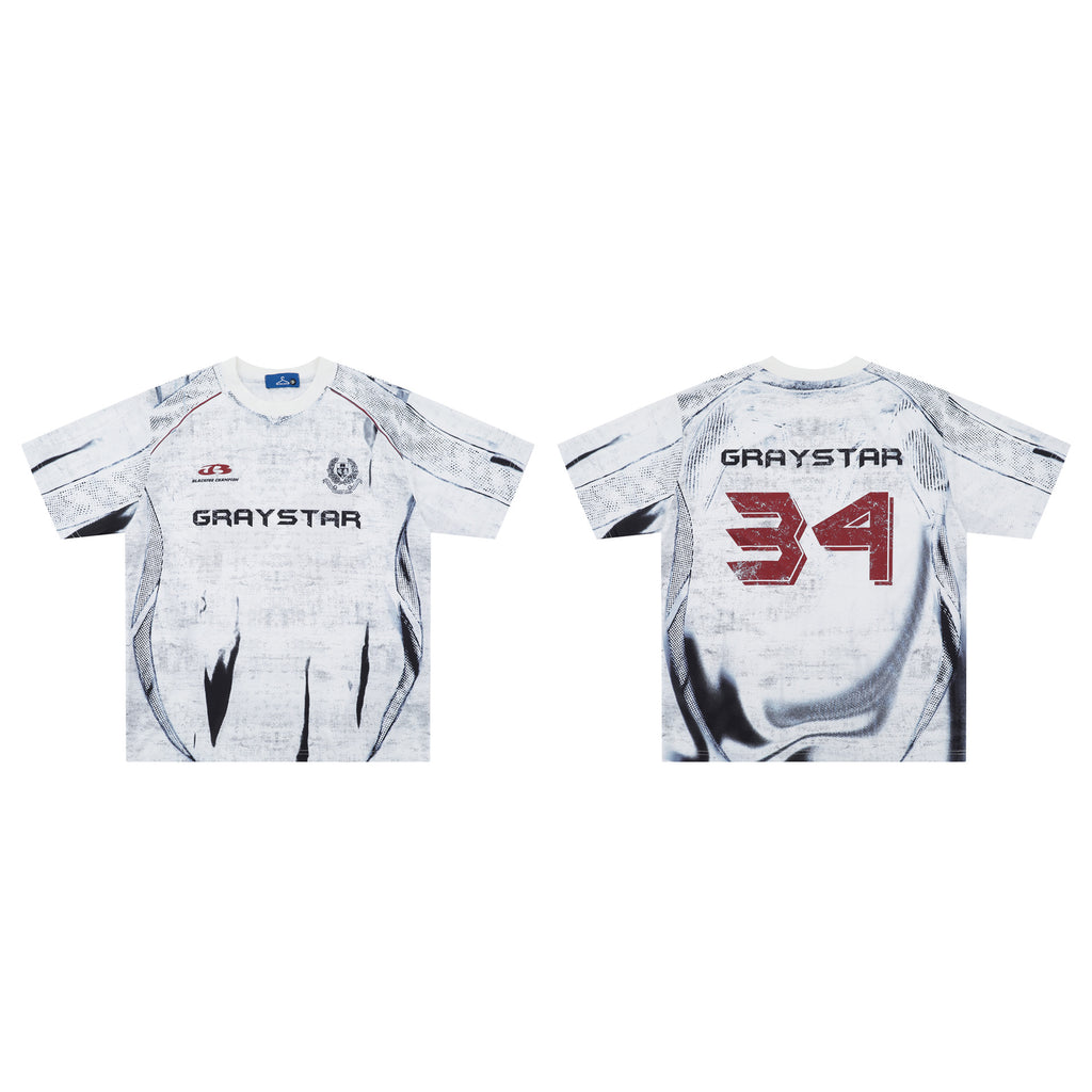 T-shirt imprimé noir et blanc manches courtes col rond