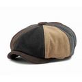 Rétro style britannique Octagonal Newsboy Cap avec un patchwork court Brimmed Tweed Fedora Hat