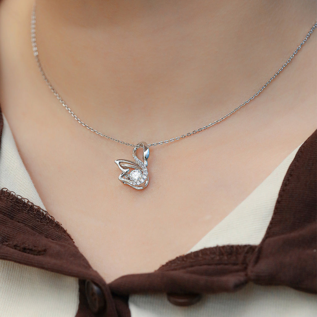S925 Argent Sterling 0.5ct D Couleur VVS1 Moissanite Swan Pendentif Collier 45cm Platine Pla