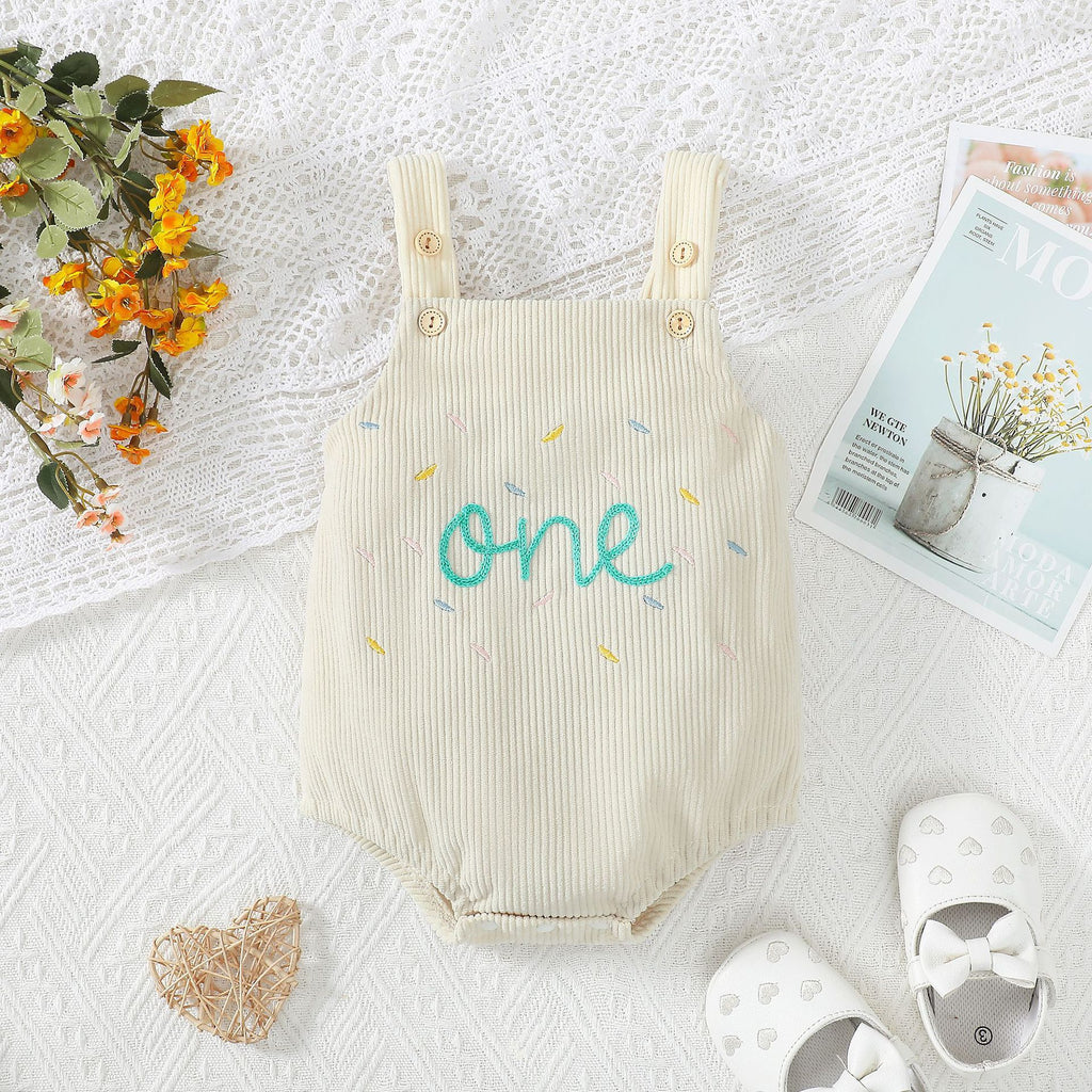 Mignon d'un an Serviette Broderie-Strap Corduroy Romper