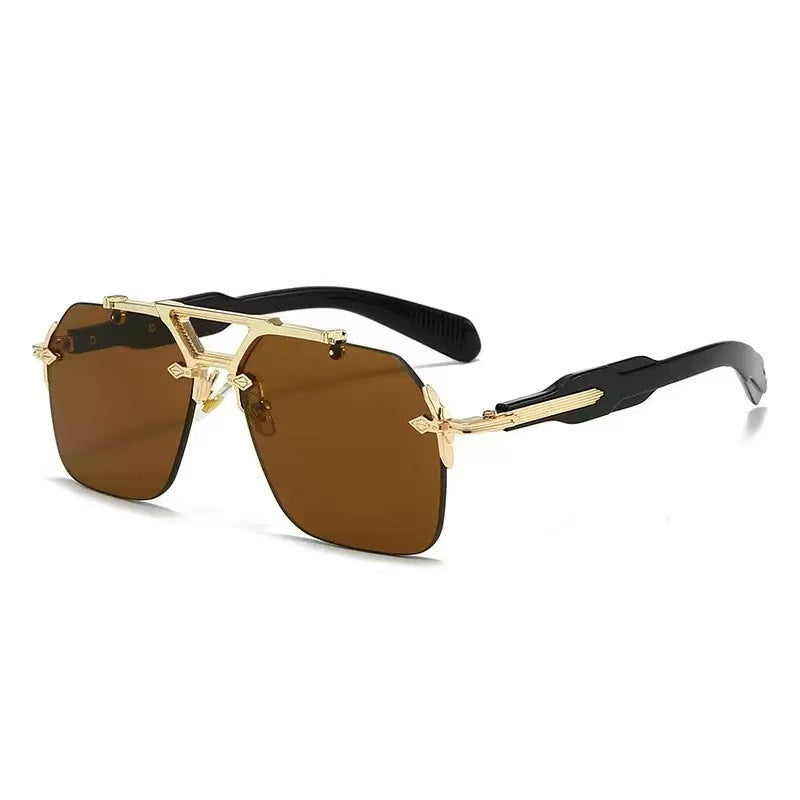 Double bridge rimless metal sunglasses