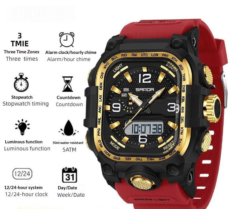 Montre numérique carrée Imperméable Sports Compte à rebours Chronomètre Multifonctionnel Randonnée en plein air Wris