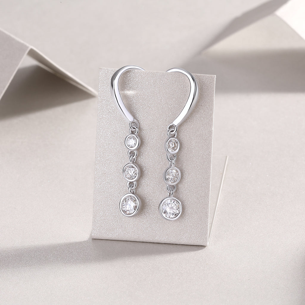 S925 Three-Tone Sterling Silver Drop Earrings