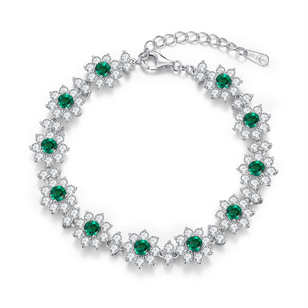 S925 Argent Sterling 4mm Lab-Grown Emerald Ruby Bracelet saphir 16cm Vintage Cluster Pla