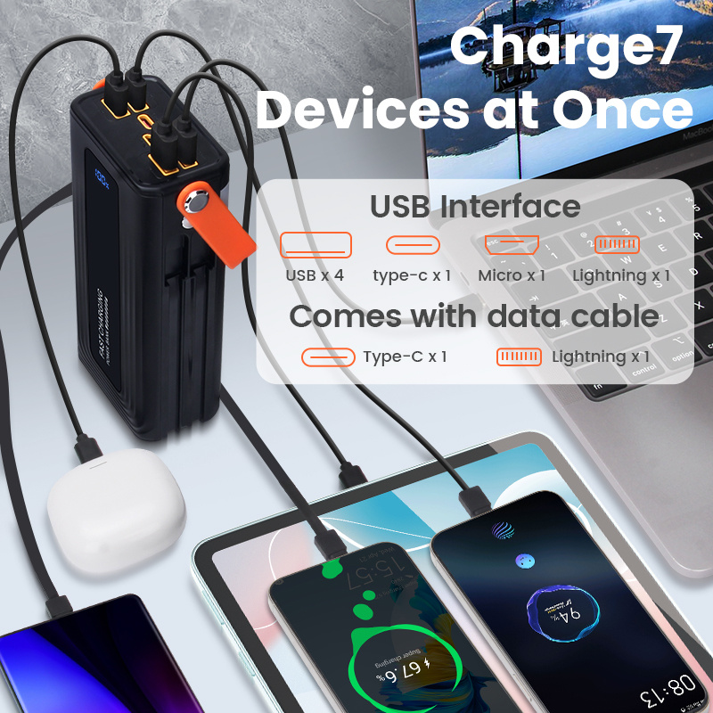 50000mAh Banque de puissance portable de grande capacité avec câble de données intégré