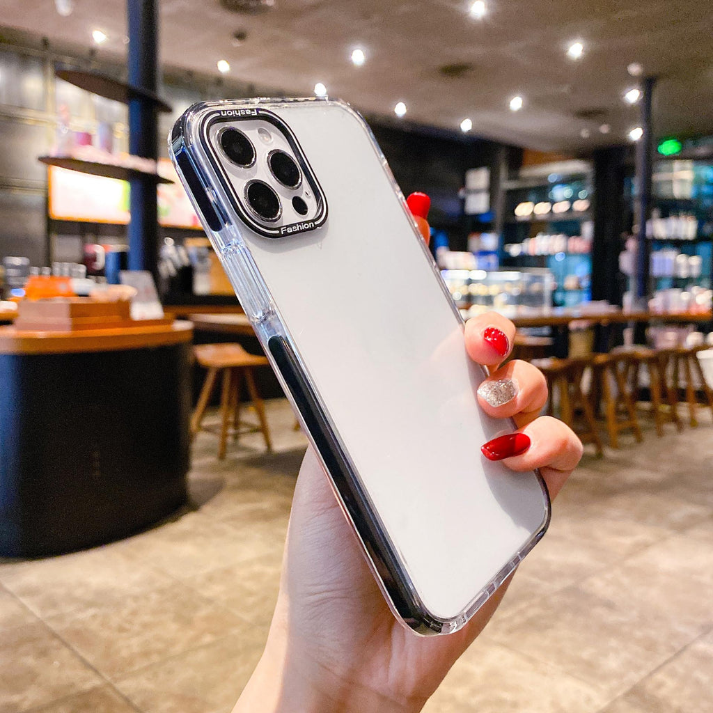 Boîtier de téléphone transparent avec cadre de couleur solide antidérapant