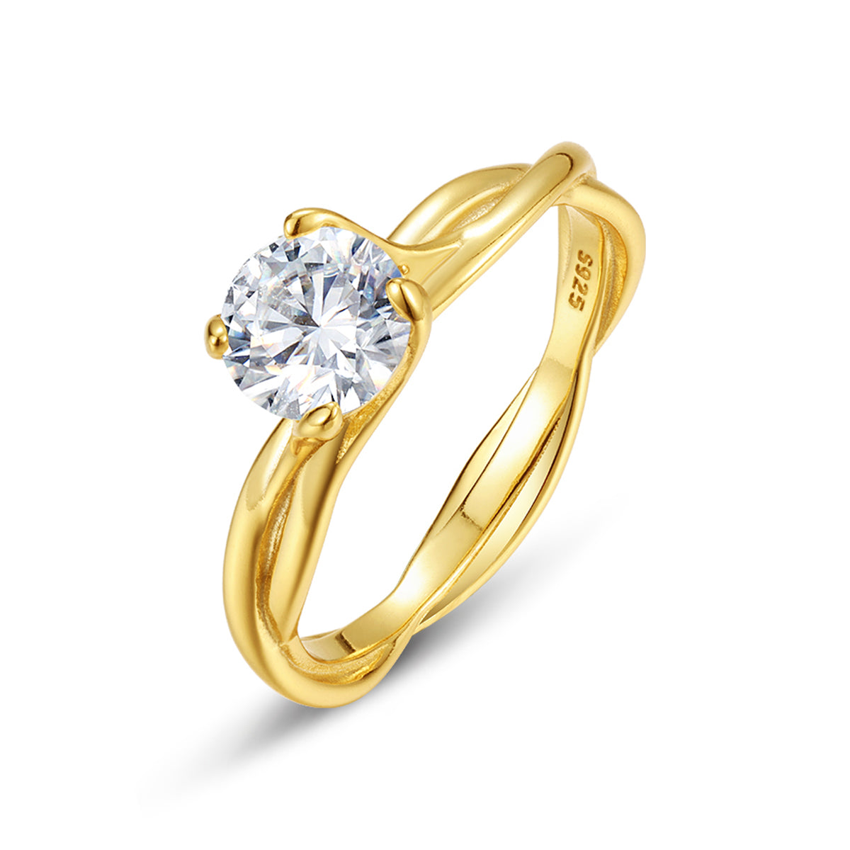 S925 Argent plaqué or 6,5mm Anneau de Moissanite Bande de verrouillage torsadée D Couleur VVS1 US Si